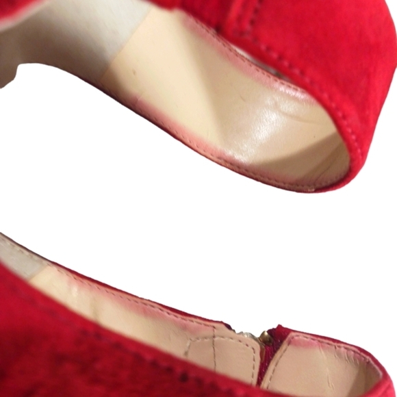 ENZO ANGIOLINI Suede Red Peep Toe Zippered Pumps Heels 8.5 - Picture 11 of 14